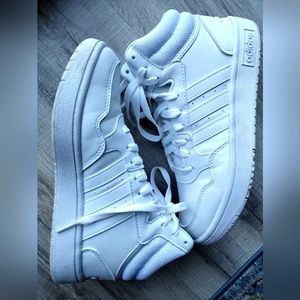 Adidas high top white sneakers